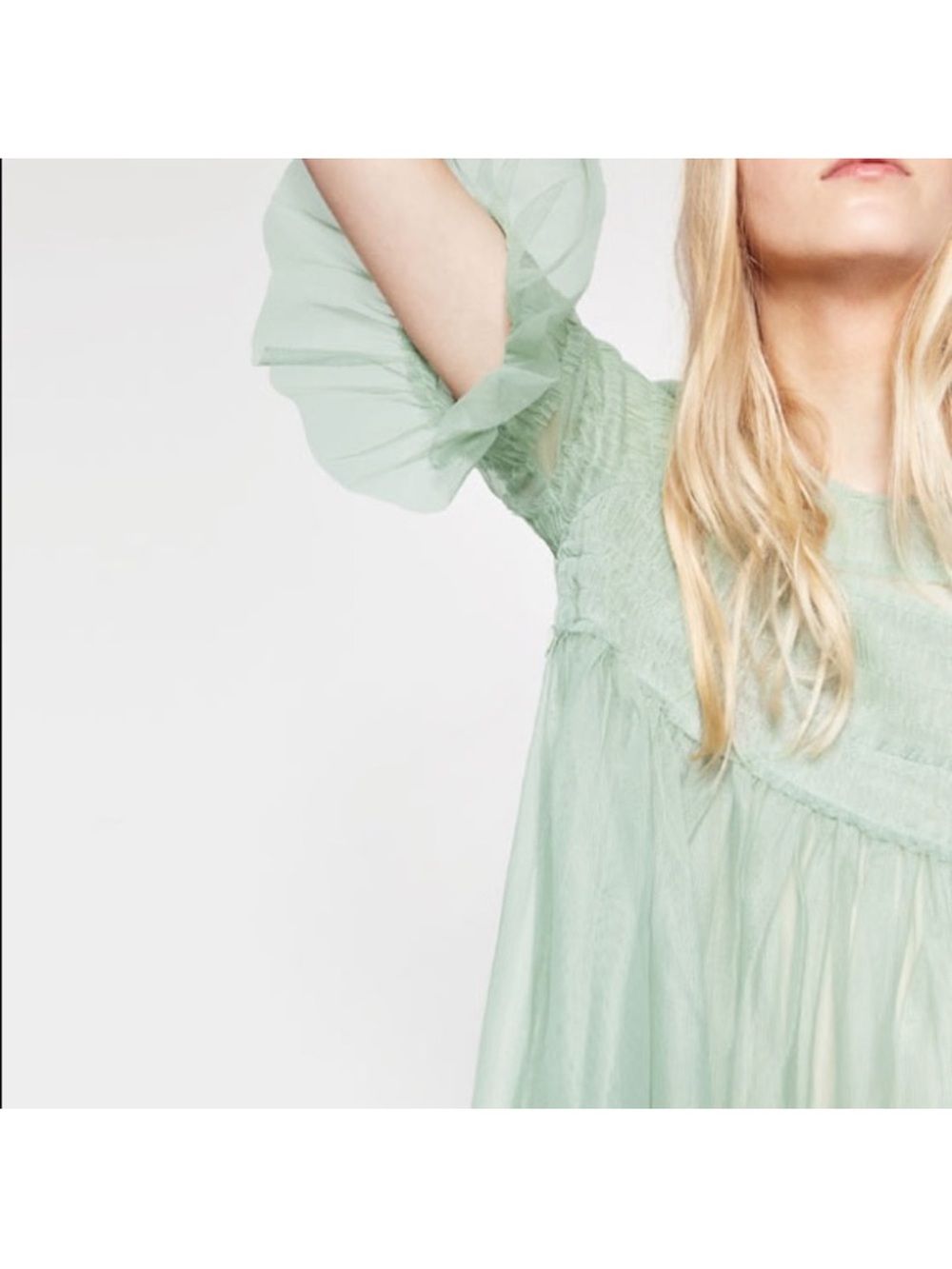 Zara Women’s Sheer Tulle Mint Sea foam Green Ruffled Peplum Babydoll Top - Picture 4 of 15